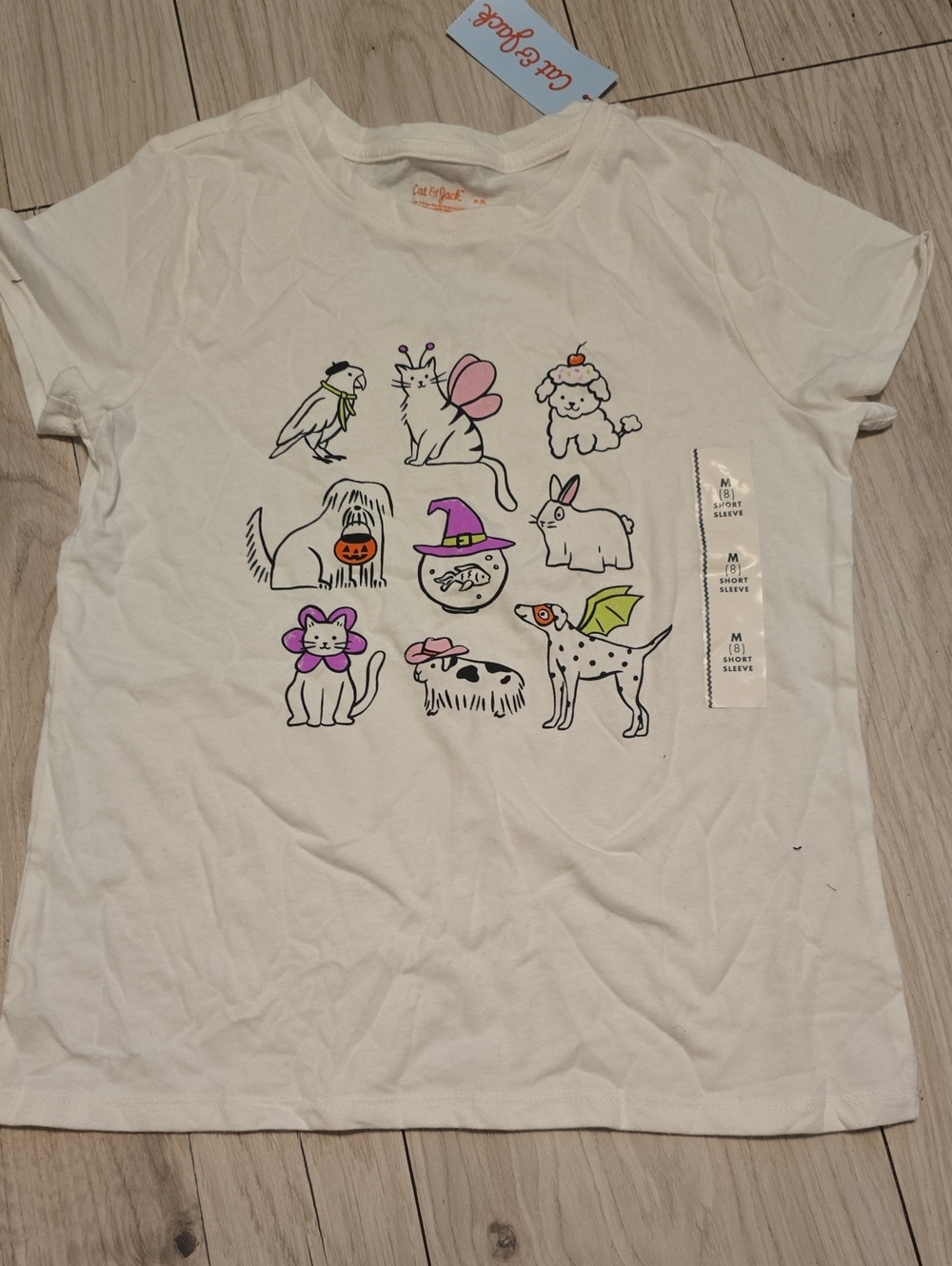 Cat & Jack White Kids Halloween Animal Graphic Tee with Purple & Green Accents